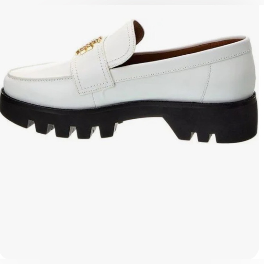 TORY BURCH MINI EVERLY CHUNNKY LOAFER CAMBRIDGE -CALF- WHITE size 8/New Ivory - Picture 2 of 12